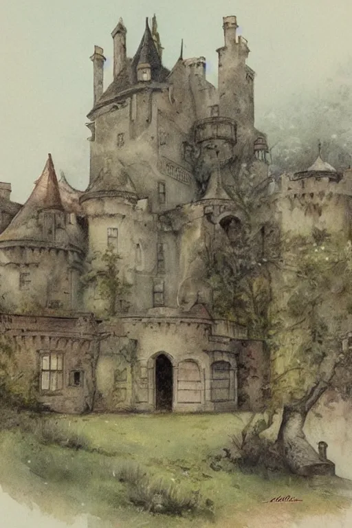 Image similar to 1950s castle . muted colors. by Jean-Baptiste Monge