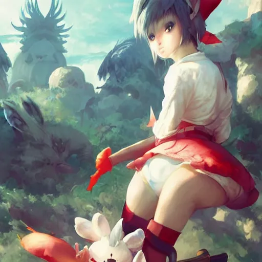 Image similar to moogle mayhem, kupo kupo kupo!! art by wlop and artgerm and greg rutkowski, masterpiece