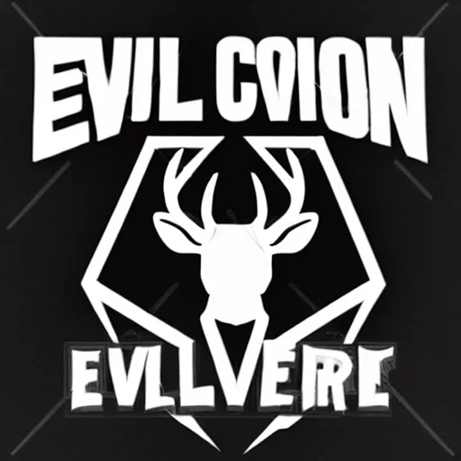 Image similar to logo for evil corporation that involves deer, synthwave style