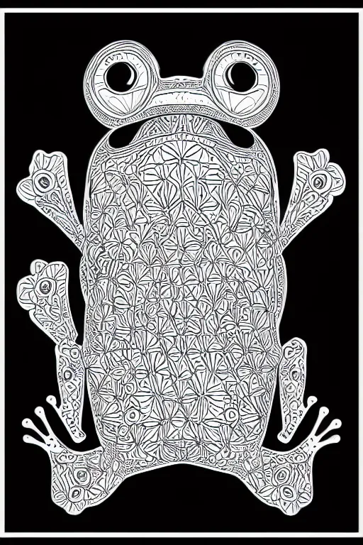 Image similar to beautiful frog, ornamental, fractal, ink draw, line art, vector art