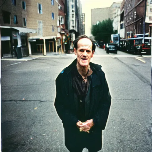 Prompt: Senator Pat Toomey as a disheveled homeless man. CineStill