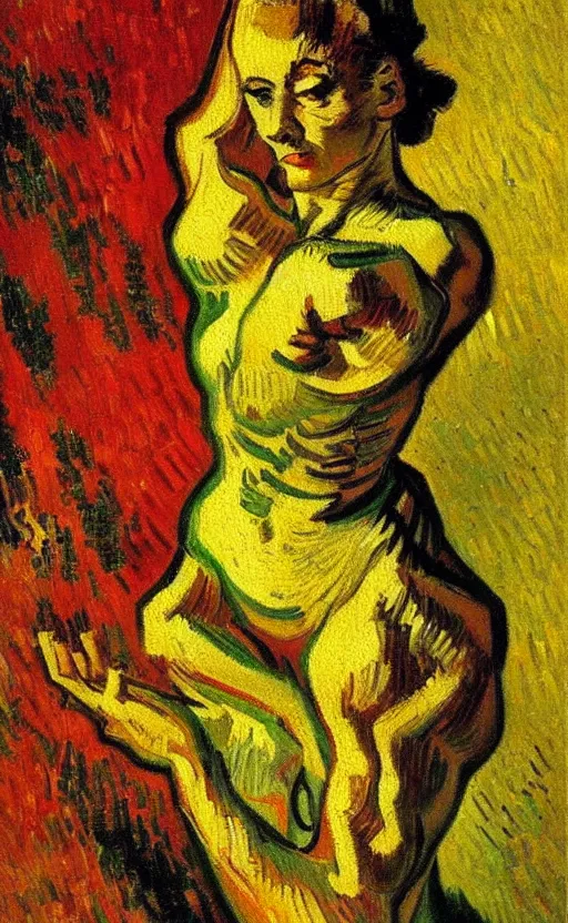 Image similar to detailed expressionist!! oil painting masterpiece portrait of a dancer on stage!! by van gogh, 8 k resolution, smooth, sharp focus, matte painting, beautiful masterpiece expressionist painting