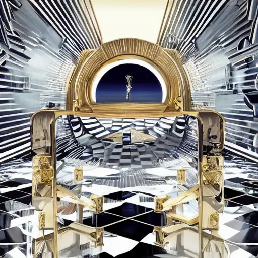 Prompt: a luxury handbag in year 3000, avant-garde, art-deco style, in entrance hall of an art-deco skyscaper, photography , official vuitton editorial , highly detailed