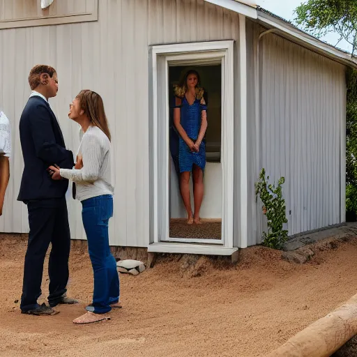 Image similar to real estate agent showing couples through houses made entirely of dirt