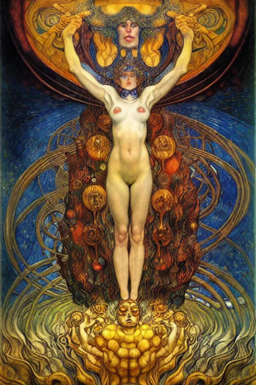 Image similar to Divine Chaos Engine by Karol Bak, Jean Delville, William Blake, Gustav Klimt, and Vincent Van Gogh, symbolist, visionary