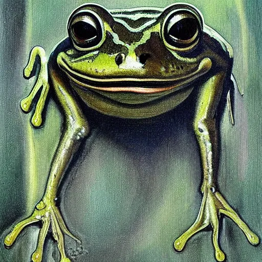 Image similar to The best painting of a frog of all time, by H.R. Giger