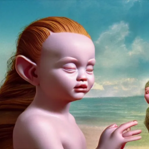 Image similar to the birth of venus as a baby yoda, hyper realistic beautiful cinematic photography