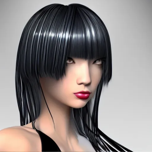 Image similar to black-haired beauty in 3D style , in a bikini , knee-length hair , 2K