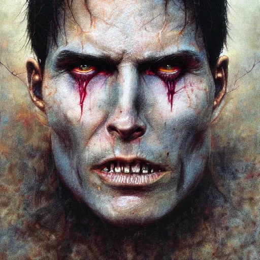 Image similar to portrait of demonic Tom Cruise in hood and crown of thorns, dark fantasy, Warhammer, artstation painted by Zdislav Beksinski and Wayne Barlowe