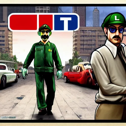 Image similar to luigi in the gta 4 loading screen ( high detailed )