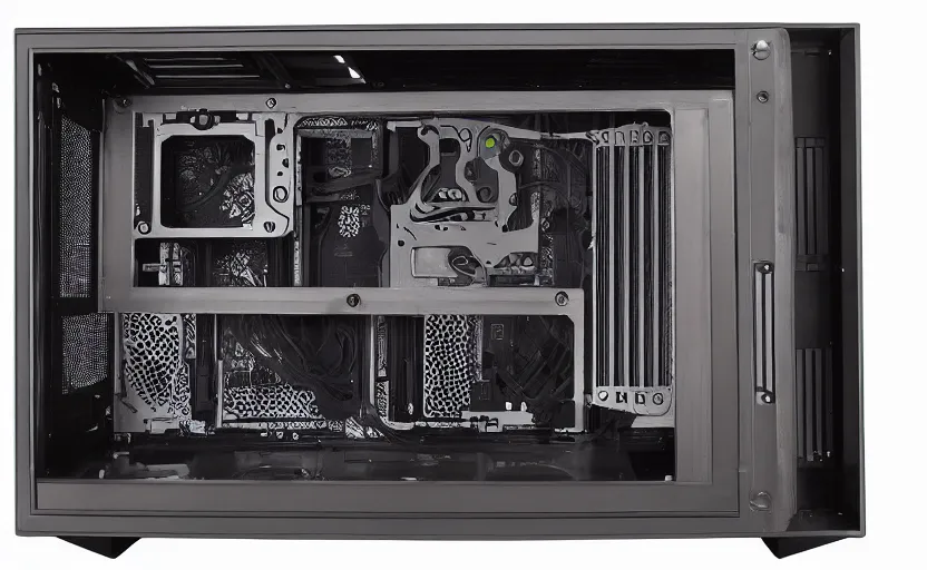 Image similar to product photo metal computer case exposed concept pc boutique build open sides extra wide super long