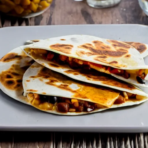 Image similar to quesadillas dipped in refried beans with fresh cheese on top