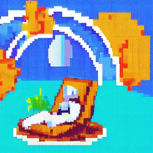 Image similar to an astronaut lounging in a tropical resort in space as pixel art