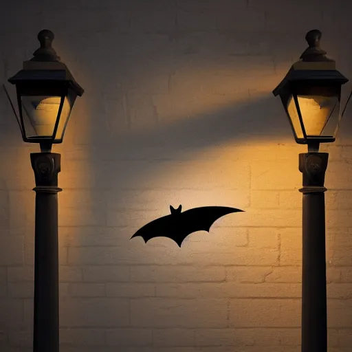 Image similar to a bat under a street lamp, realistic, award winning, detailed, 8k, HD, hyper realistic, octane render, cycles render