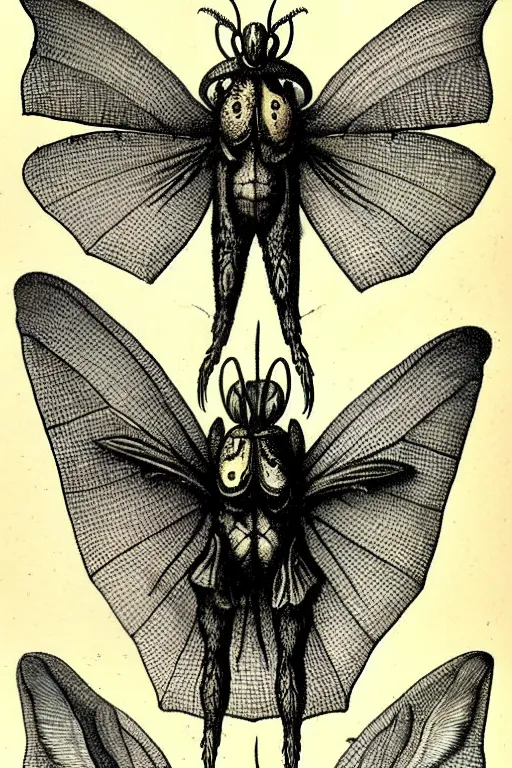 Image similar to a victorian naturalist's illustration of mothman, labels and notes, high detail, ultrasharp detail, intricate inked page border.