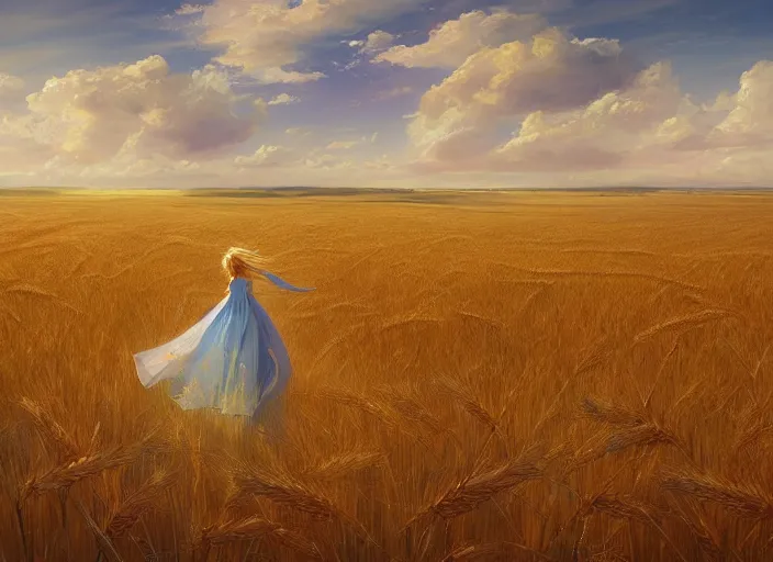 Image similar to a lone princess walks through a vast wheat field in the cosmic sky by vladimir volegov and alexander averin and peder mørk mønsted and ross tran and raphael lacoste