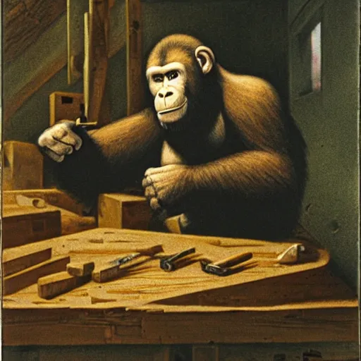 Image similar to carpenter ape in his workshop