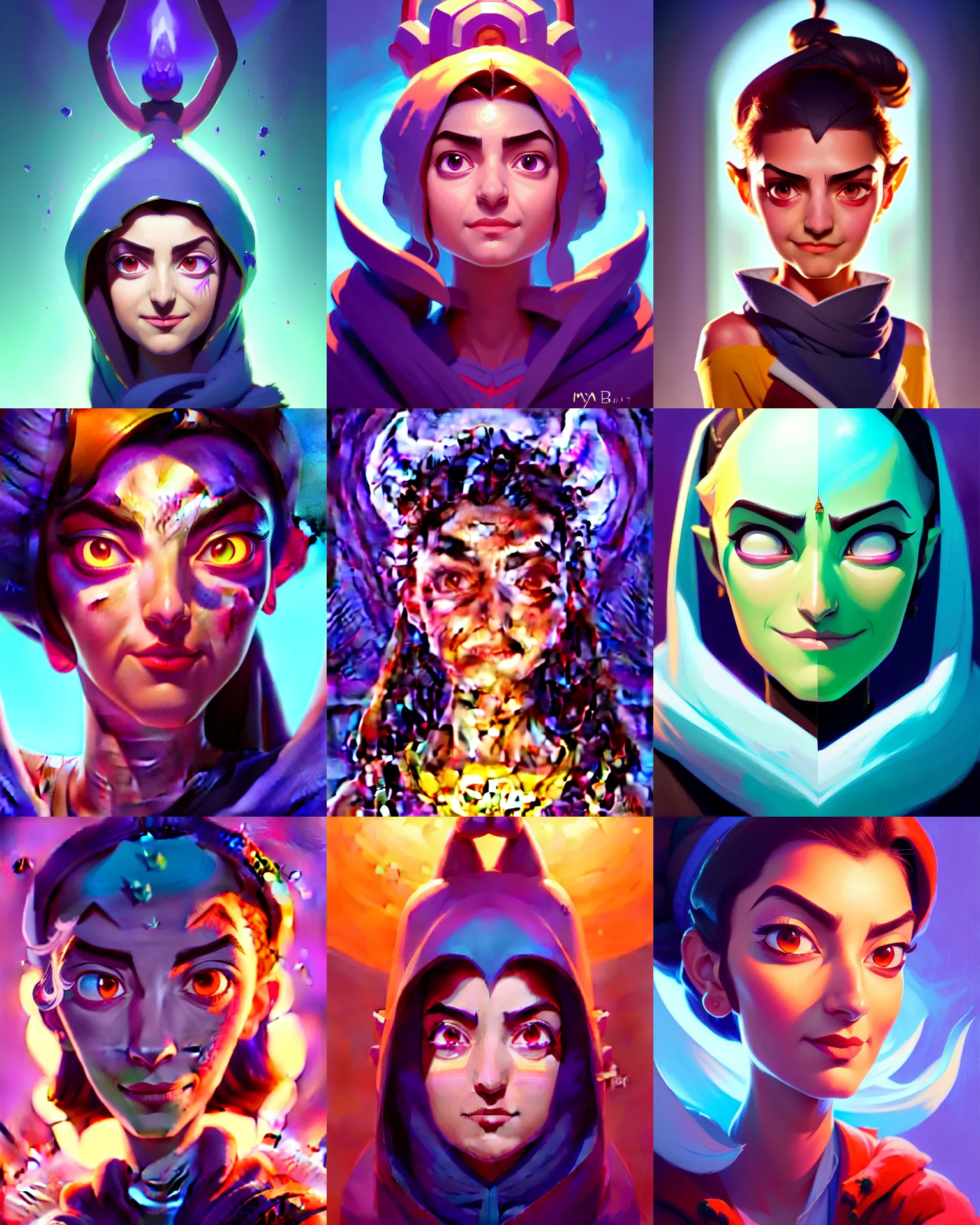 Image similar to head-on symmetrical centered painted portrait, Maya Ali as a mage, matte painting Arcane DOTA Blizzard pixar, maya engine on stylized background splash comics global illumination lighting artstation, by Jesper Ejsing, RHADS, Makoto Shinkai and Lois van baarle, ilya kuvshinov, rossdraws