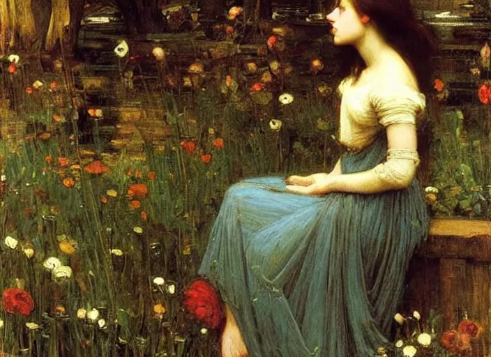 Prompt: a masterpiece painting by john william waterhouse