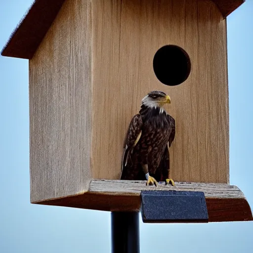 Image similar to tony hawk as an eagle in a birdhouse hyperrealism photo - realistic photography 8 k