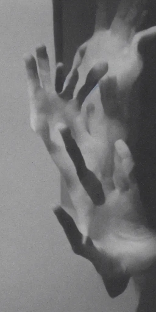 Image similar to peter de jong attractors morphing into a human hand, vhs footage