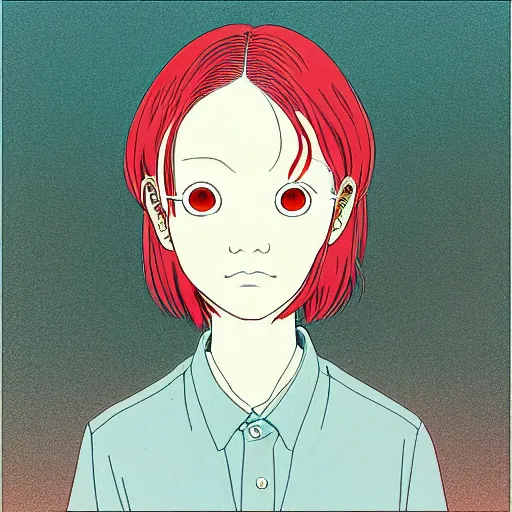 Prompt: prompt: Fragile looking flat colors portrait face drawn by Katsuhiro Otomo and Suehiro Maruo, inspired by Paprika anime, animation clean film, magical and alchemical objects on the side, soft light, white background, intricate detail, intricate ink painting detail, sharp high detail, manga and anime 2000