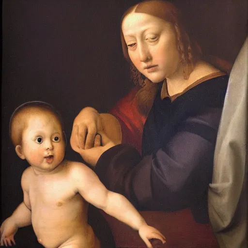 Image similar to Renaissance painting portrait of a baby