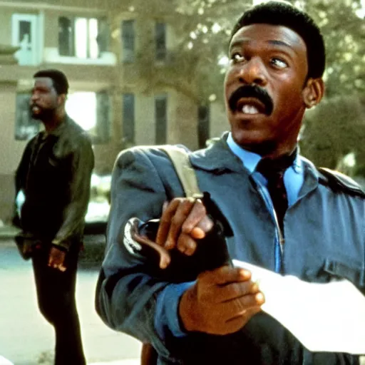 Prompt: a still of from the movie beverly hills cop crossover with the movie munich