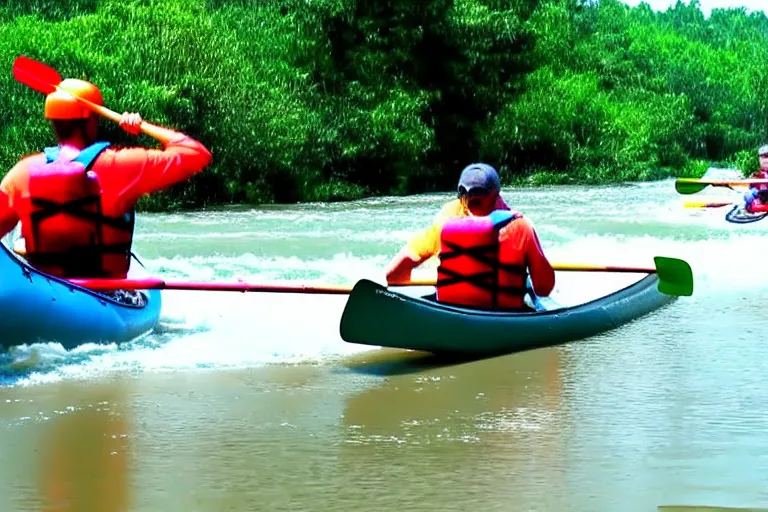 Image similar to youtube thumbnail of people canoing down a river