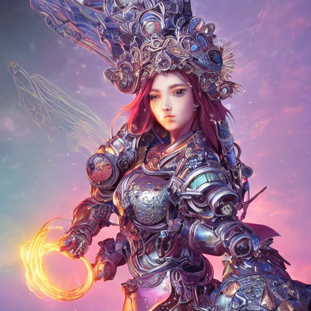 Prompt: studio portrait of lawful good colorful female divine mech paladin as absurdly beautiful, elegant, young pretty gravure idol, ultrafine hyperrealistic detailed face illustration by kim jung gi, irakli nadar, intricate linework, sharp focus, bright colors, matte, octopath traveler, final fantasy, unreal engine highly rendered, global illumination, radiant light, intricate environment