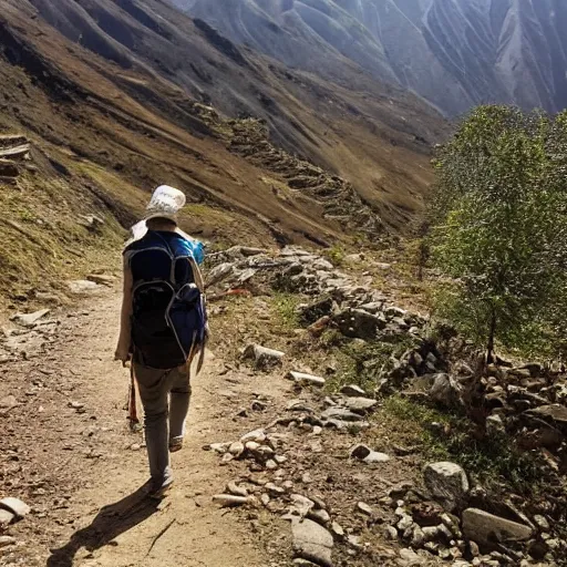 Prompt: POV: walking a dirt path in the tibetan mountains, bordering a cliff, manga art