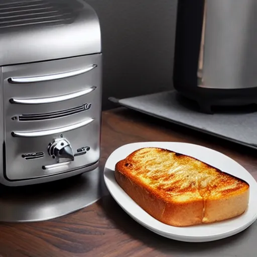 Prompt: a studio product photo of a streamline futuristic toaster