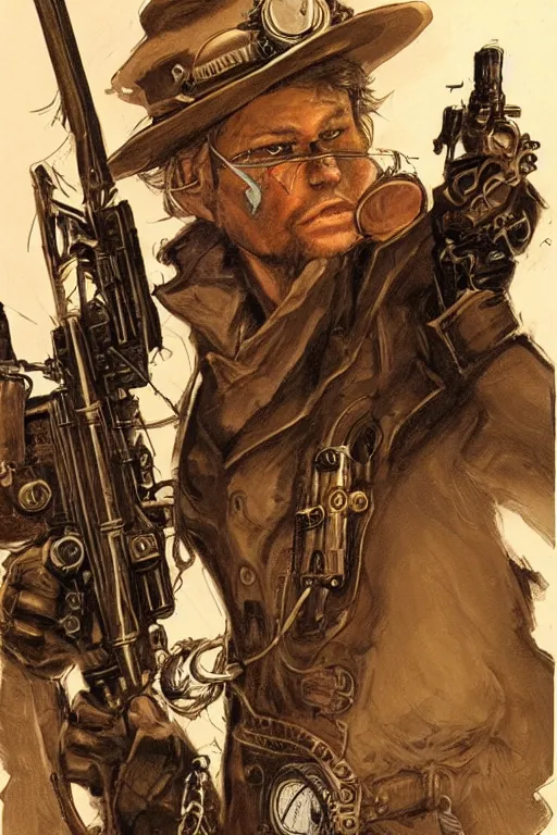 Image similar to Vernon Schmidt. Steampunk gunslinger. concept art by James Gurney.