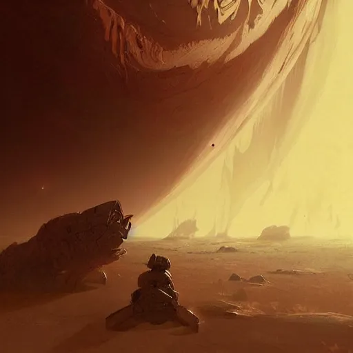 Image similar to gigantic creature on surface of venus, sparth style, fantasy. detailed. sharp focus. trending on artstation. artist greg rutkowski