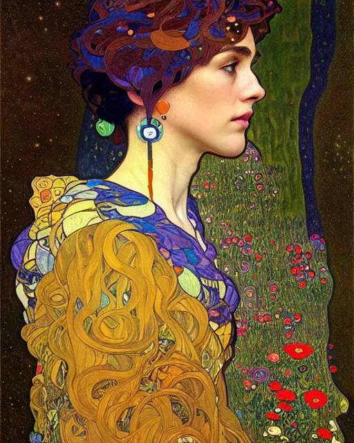 Image similar to nature cat portrait an oil painting splashes with many colors and shapes by gustav klimt greg rutkowski and alphonse mucha, polycount, generative art, psychedelic, fractalism, glitch art