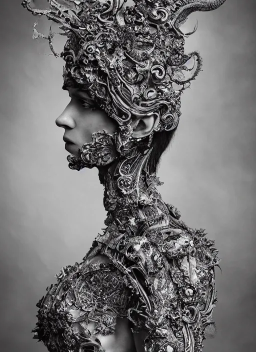 Image similar to a portrait of a female by stefan geselle and nekro borja, photorealistic, intricate details, hyper realistic, fantasy, elegant, baroque, ornate, photorealistic, canon r 3, photography, wide shot, symmetrical features, symmetrical pose, wide angle shot, head to toe, standing pose, feet on the ground, wearable art