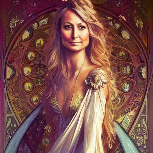 Image similar to a portrait of stacy keibler as a fairy, urban motifs, intricate, elegant, highly detailed, digital painting, trending on artstation, concept art, smooth sharp focus, illustration, art by artgerm and greg rutkowski alphonse mucha 8 k