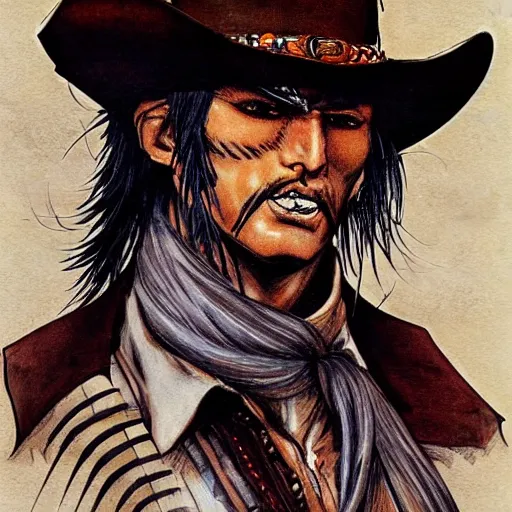 Image similar to spaghetti western vaquero, yoshitaka amano character design