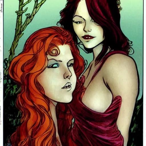 Prompt: a beautiful redhead girl, green eyes, milo manara style