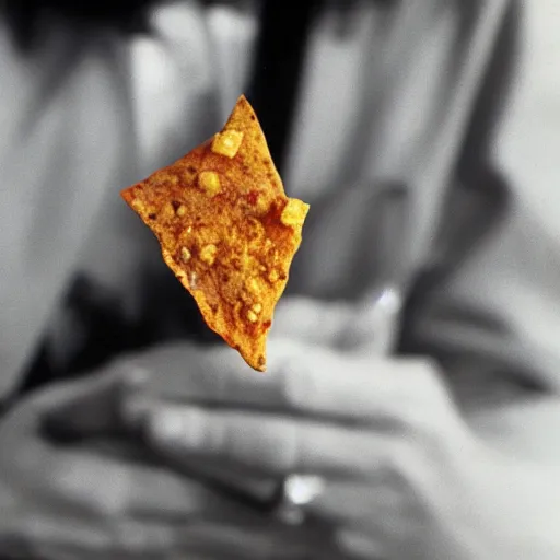 Image similar to a photo of a dorito that's a professor, 1 9 8 0, close up