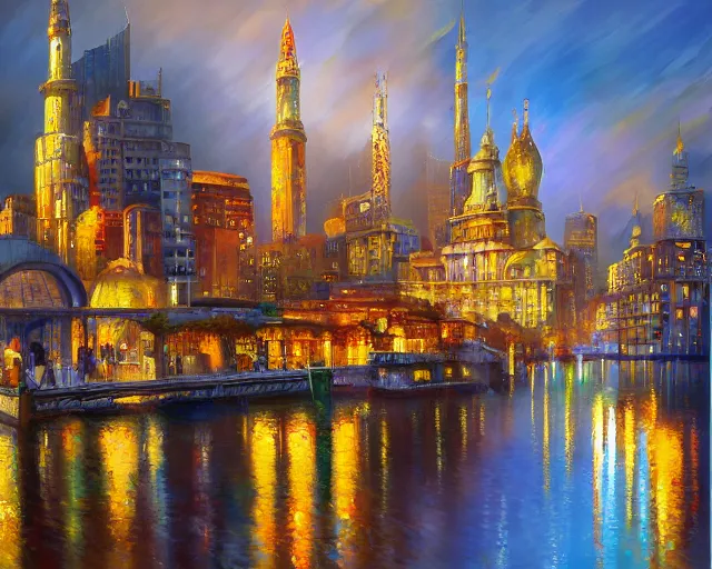 Prompt: Dream city of the past, by Kal Gajoum, Alexei Butirskiy, Michael O'Toole, hyper detailed, post impressionism