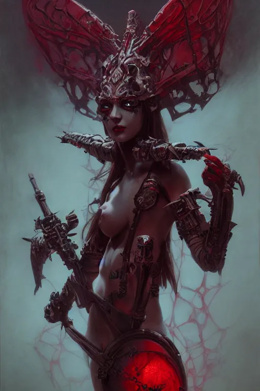 Image similar to Portrait of beautiful pale warhammer 40000 goth succubus maiden, dark fantasy, red light, digital illustration, intricate, highly detailed, smooth, artstation, painted by Wayne Barlowe and Greg Rutkowski and zdislav beksinski and Ruan Jia and Mandy Jurgens and Artgerm and william-adolphe bouguereau