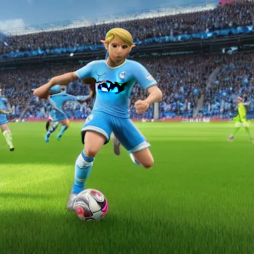 Image similar to screenshot of link zelda in fifa 2 1, manchester city, ea sport, rtx geforce experience, best graphics