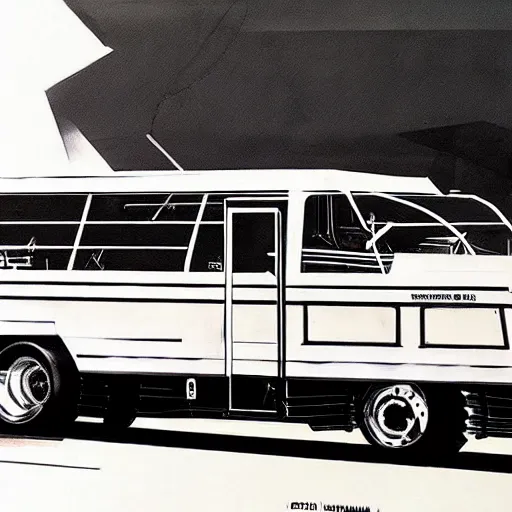 Prompt: concept art for chainsaw bus, painted by syd mead, high quality