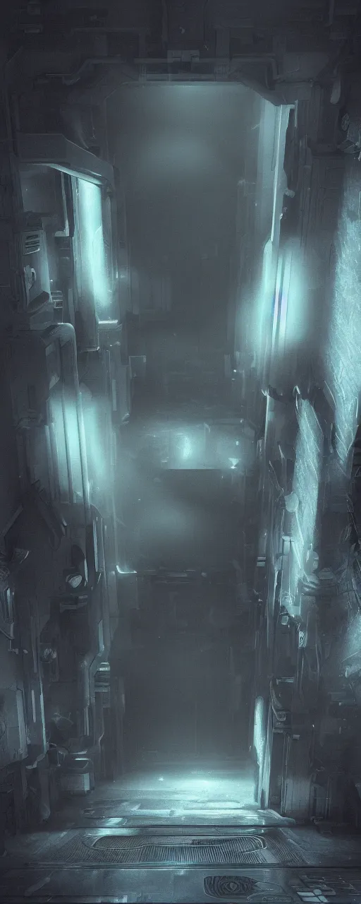 Prompt: huge sci - fi door, sci - fi art, concept art, dark moody colors, foggy, 8 k detailed, octane