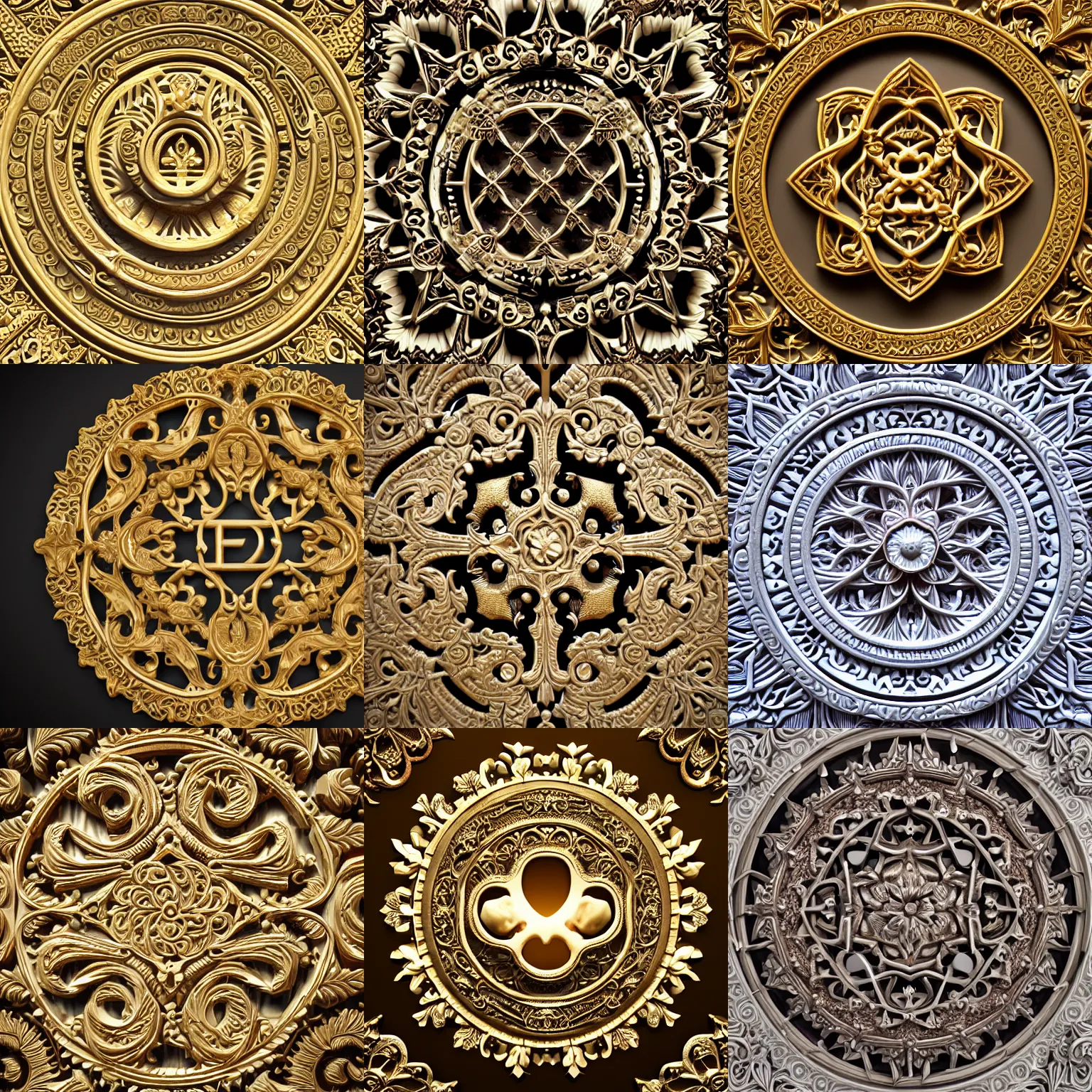 Prompt: copyright symbol made of ornately carved ivory, filigree, fractal, intricately carved, gold highlights, super detailed, octane 4K render, beautiful light