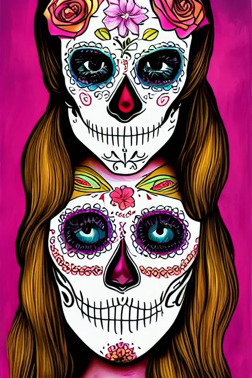 Image similar to Illustration of a sugar skull day of the dead girl, art by fantan magee