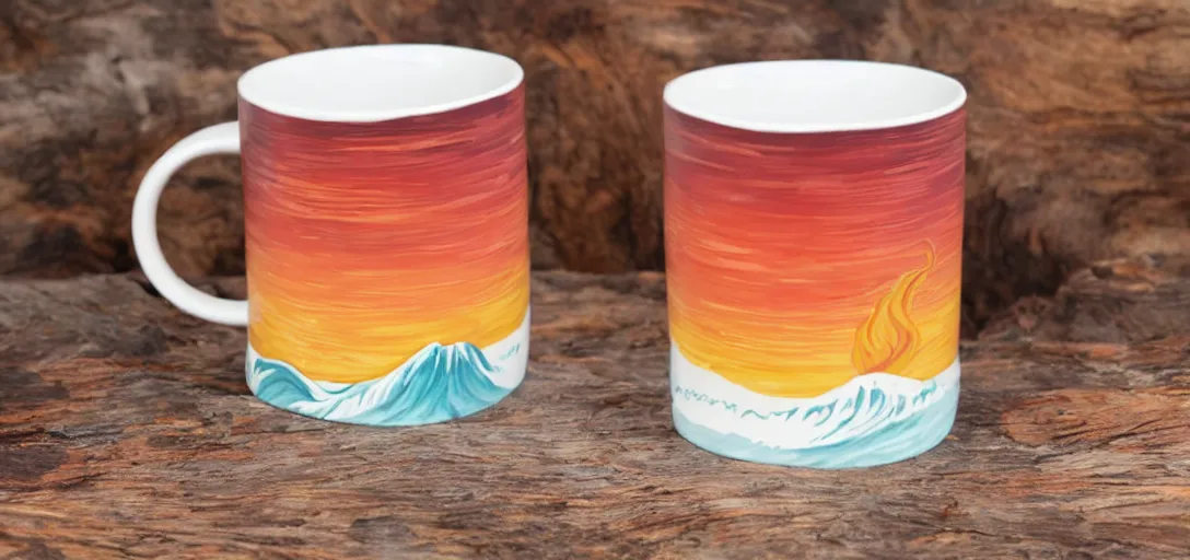 Prompt: A mug with a tsunami as a drink