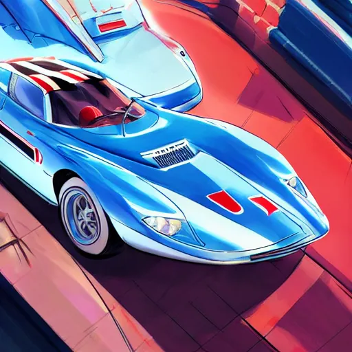 Image similar to speed racer's mach 5 in motion, studio ghibli studio key hideaki anno sakimichan stanley artgerm lau rossdraws james jean marc simonetti elegant highly detailed digital painting artstation pixiv