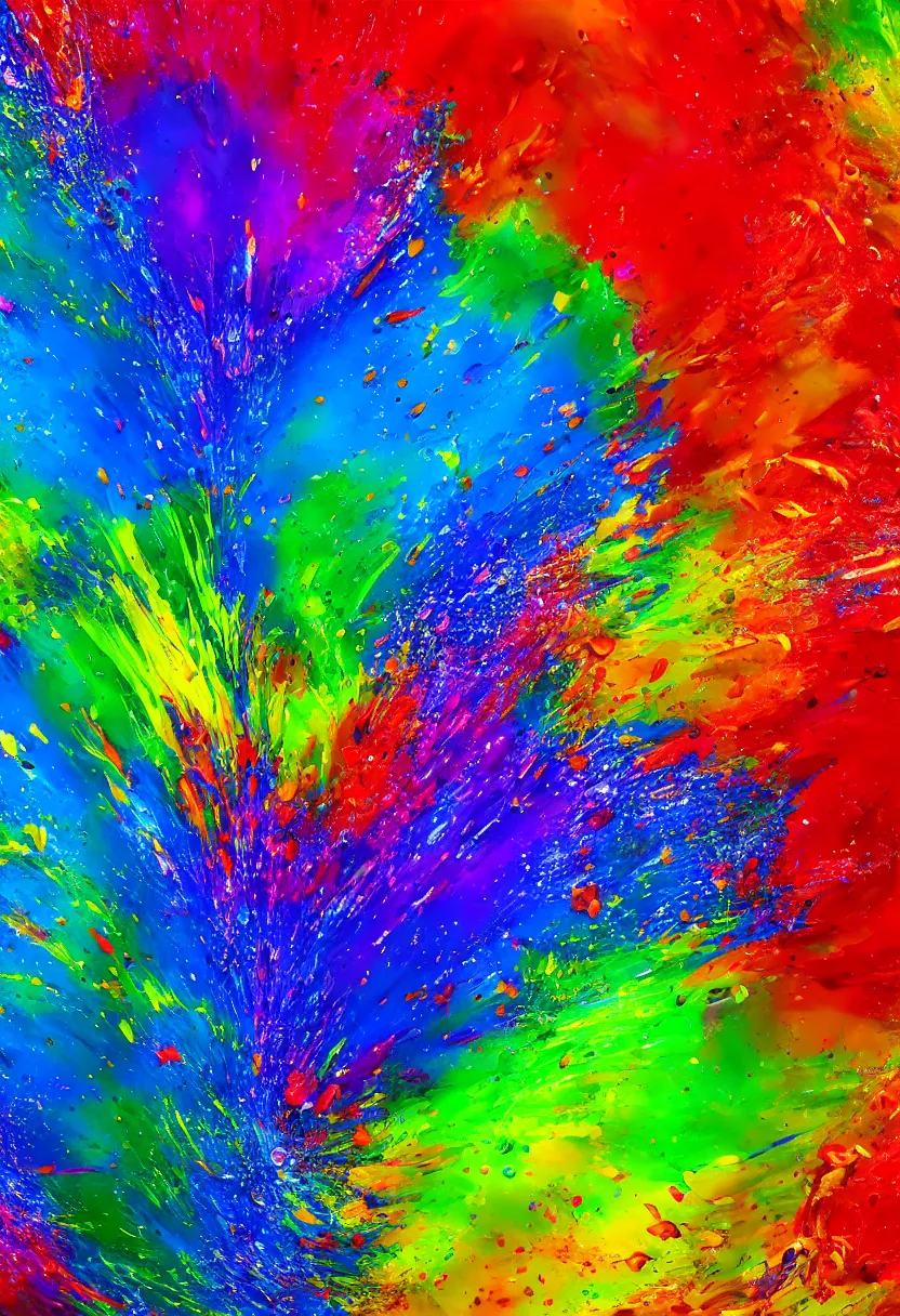 Prompt: highly detailed 3 d painting of a heart of splashing liquids and colorful thick paints suspended in air, 8 k rendering